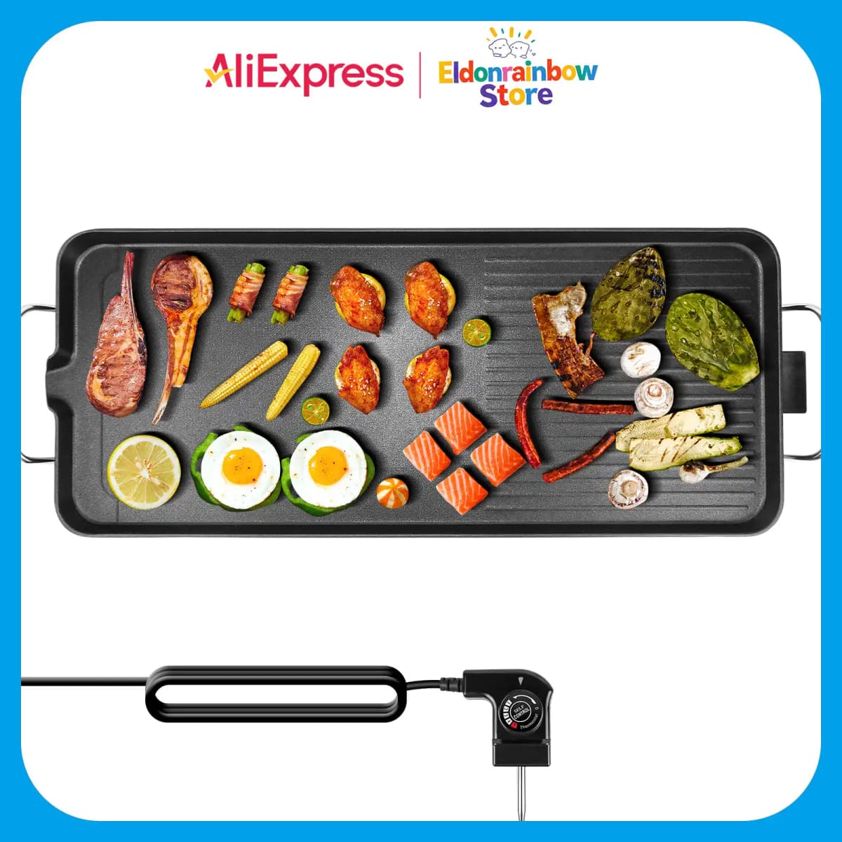 1500W Large Electric Health Food Grill Teppanyaki Grill with 5 Temperature Control for Kitchen Dinner Party Camping 73*28*8CM