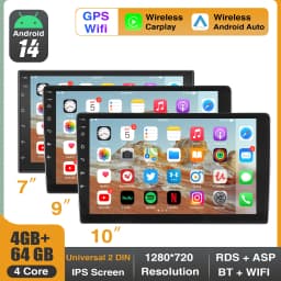 ESSGOO 7"/9"/10“ 2 DIN Android 14 4+64G Car Stereo Carplay Android Auto GPS SAT Navi Bluetooth FM RDS Radio WIFI Touchscreen