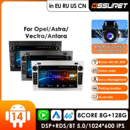 2 Din Android Car Multimedia Player for Opel Astra H J Vectra Vauxhall Antara Zafira Corsa C D Vivaro Meriva Veda Carplay 4G GPS