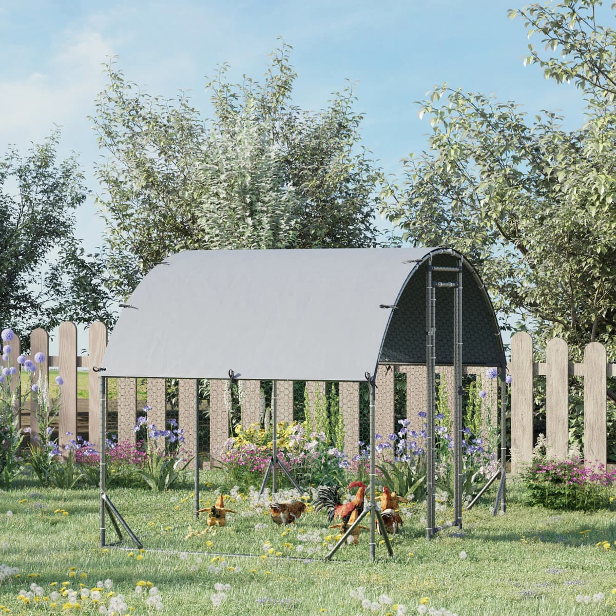 PawHut Walk In Chicken Run Galvanised Chicken Coop Hen Poultry House Cage Pet Playpen Garden with Water-Resist Cover