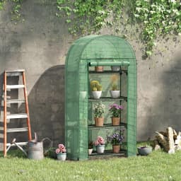 80 X 49 X 160cm Portable Mini Greenhouse with Zippered Door Storage Shelf Green