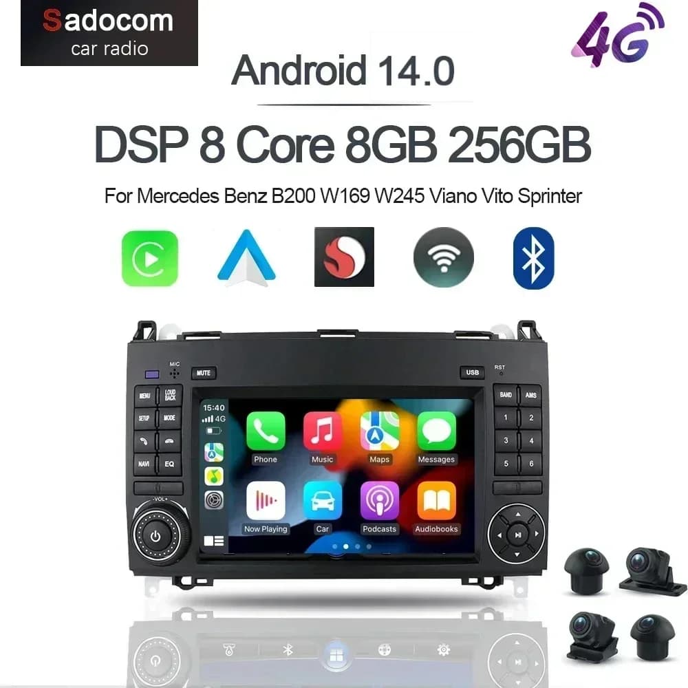 carplay 7" Android 12 128GB+8GB 8 Core multimedia Car DVD Player For Mercedes Benz B200 W169 W245 Viano Vito Sprinter Crafter