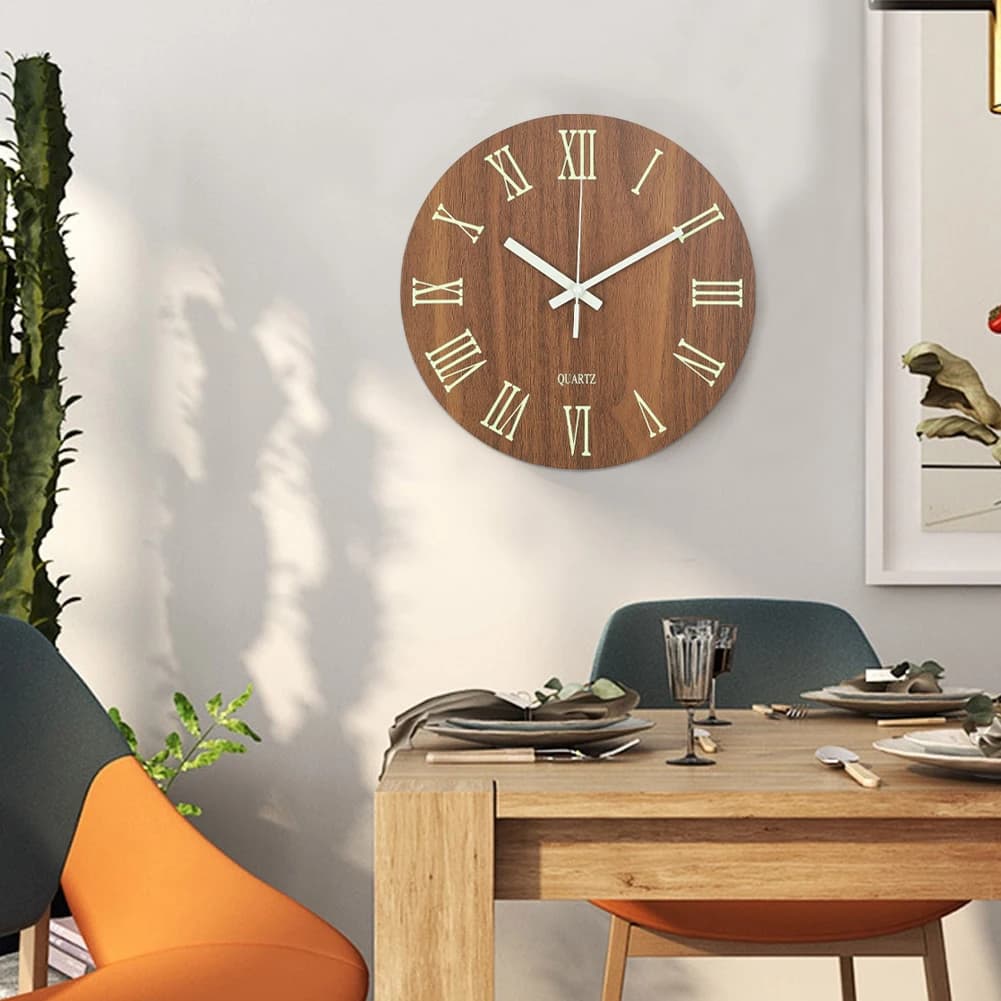 Voltsify Modern Luminous Wood Silent Wall Clock