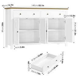 Getone Large Sideboard, Kitchen Sideboard Storage Cabinet with 2 Drawers 4 Doors for Living Room Dining Room White 140x40x89cm