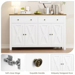 Getone Large Sideboard, Kitchen Sideboard Storage Cabinet with 2 Drawers 4 Doors for Living Room Dining Room White 140x40x89cm