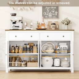 Getone Large Sideboard, Kitchen Sideboard Storage Cabinet with 2 Drawers 4 Doors for Living Room Dining Room White 140x40x89cm