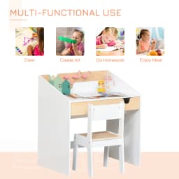 HOMCOM Kids Desk and Chair Set 2 Pieces Children Study Table with Storage Pull-Out Drawer Bookshelf for 3-6 Years