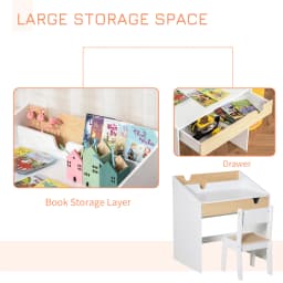 HOMCOM Kids Desk and Chair Set 2 Pieces Children Study Table with Storage Pull-Out Drawer Bookshelf for 3-6 Years