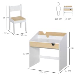 HOMCOM Kids Desk and Chair Set 2 Pieces Children Study Table with Storage Pull-Out Drawer Bookshelf for 3-6 Years