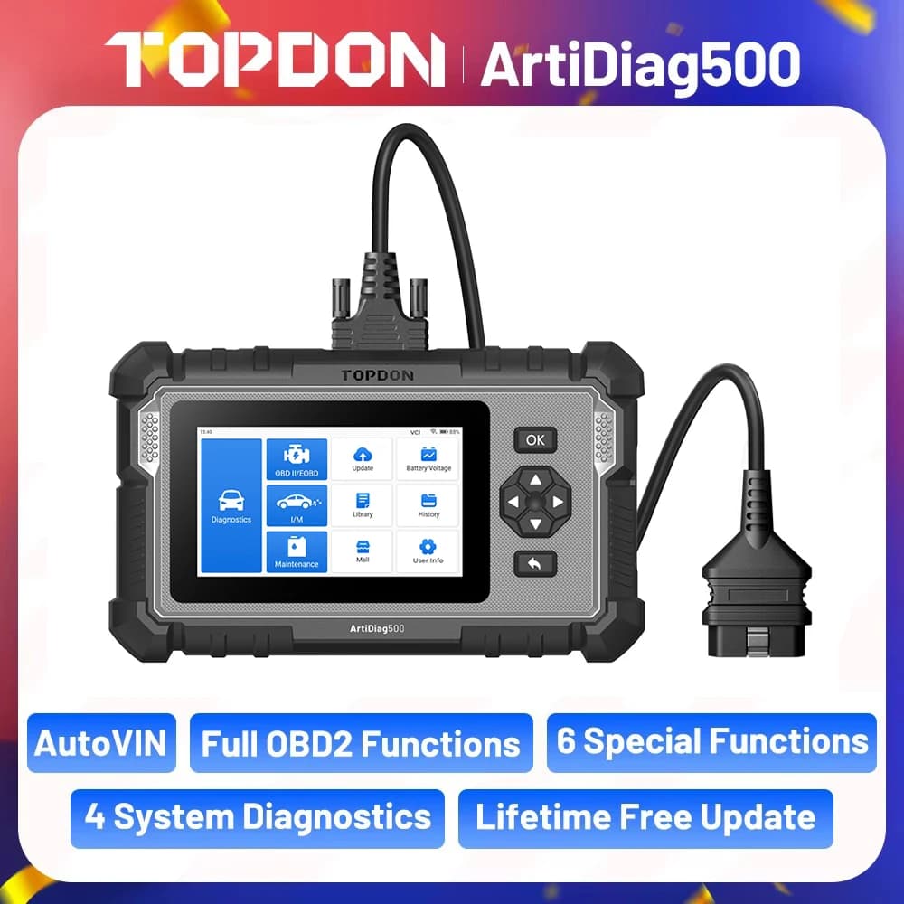 TOPDON ArtiDiag500 Car Diagnostic Tools OBD2 Scanner Engine/ABS/SRS/Transmission Tool OBD2 Code Reader Free Update