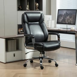 HOMCOM Faux Leather Desk Chair with Adjustable Height, 227kg 500LBS, Black