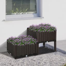 Set of 2 Raised Flower Bed Vegetable Herb Plant Stand - 40 X 40 X 44 Cm, Brown