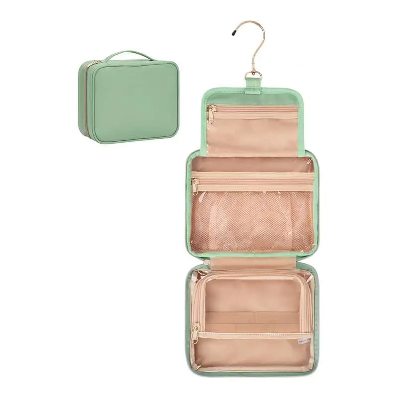 Travel Toiletry Bag With Hook Hangable Foldable 3 Compartment Small Travel Bag For Toiletries Portable Makeup Pouch With Handle