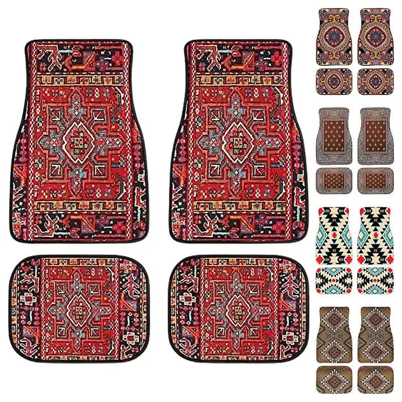 4Pcs/set Bohemian Car Front Rear Mats Set Non-Slip Dirty Resistant Boho Rugs Car Accessories For Car SUV Truck Auto