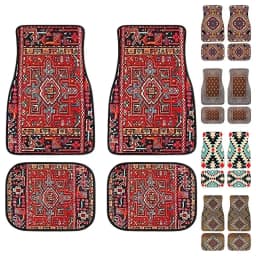 4Pcs/set Bohemian Car Front Rear Mats Set Non-Slip Dirty Resistant Boho Rugs Car Accessories For Car SUV Truck Auto