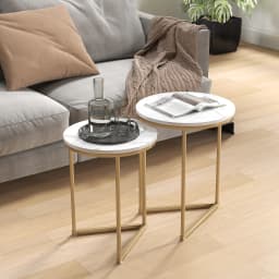 HOMCOM Nesting Coffee Table Set of 2 with Metal Frame, Gold Tone