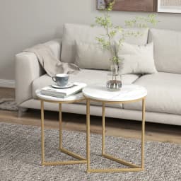 HOMCOM Nesting Coffee Table Set of 2 with Metal Frame, Gold Tone