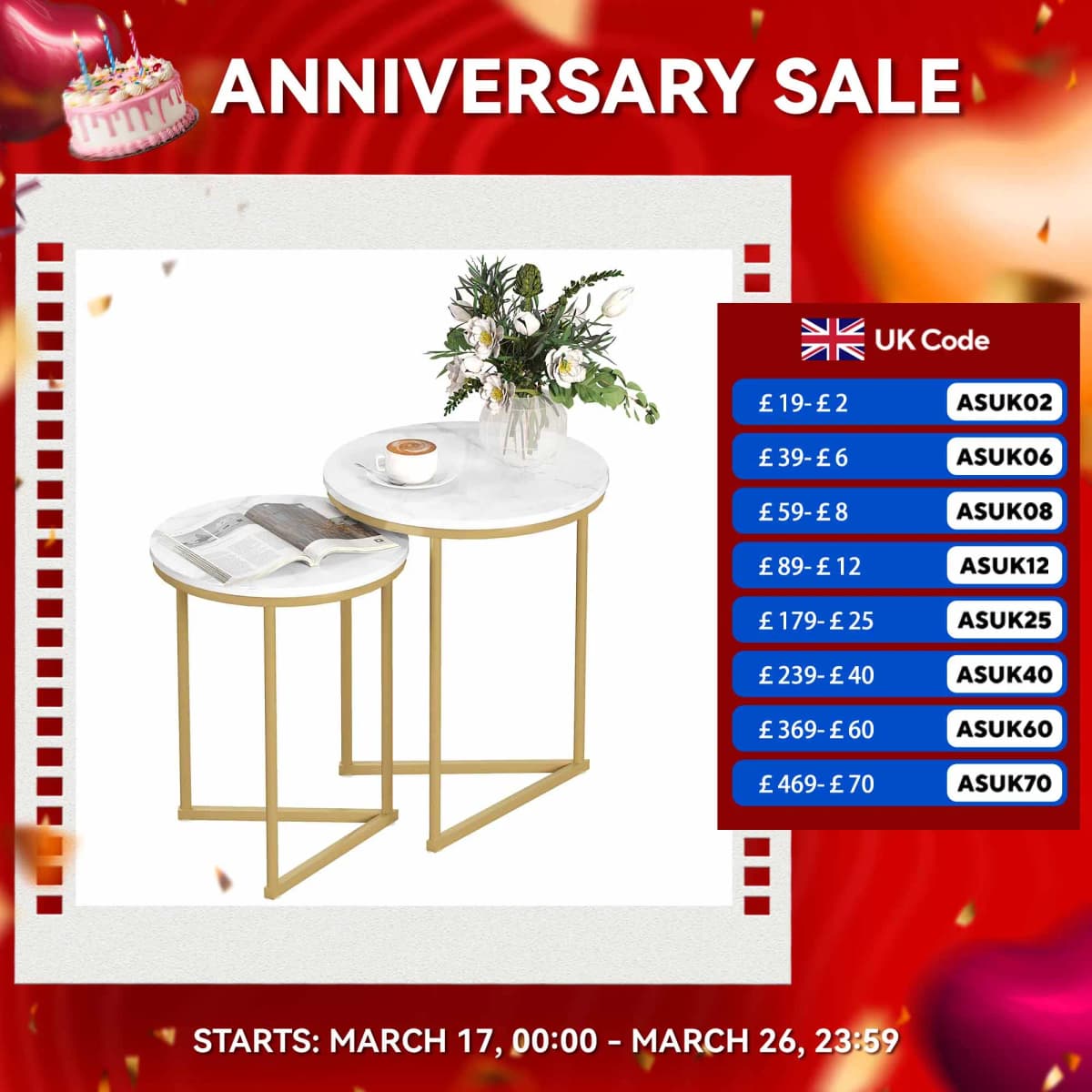 HOMCOM Nesting Coffee Table Set of 2 with Metal Frame, Gold Tone