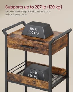 VASAGLE Storage Trolley, 4-Tier Rolling Cart with Table Top, Handles, 4 Lockable Castors, Top Drawer, Mesh Shelves