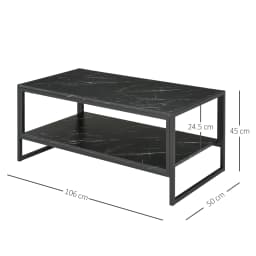 HOMCOM Two-Tier Coffee Table with Marble Effect Shelf and Metal Frame Black