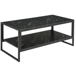 HOMCOM Two-Tier Coffee Table with Marble Effect Shelf and Metal Frame Black