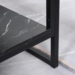 HOMCOM Two-Tier Coffee Table with Marble Effect Shelf and Metal Frame Black