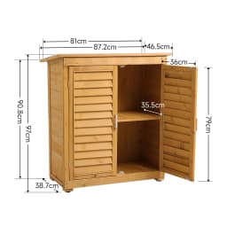 Outdoor Solid Wood Garden Storage Cabinet with Waterproof Asphalt Roof & Louver Doors, Natural Fir Wood Tool Shed for Patio/Yard