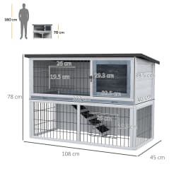 PawHut Rabbit Hutch w/ Removable Tray Openable Top for Indoors & Outdoors Grey