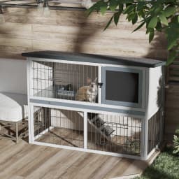 PawHut Rabbit Hutch w/ Removable Tray Openable Top for Indoors & Outdoors Grey