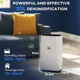 HOMCOM 20L/Day Portable Quiet Dehumidifier for Home, Electric Air De-Humidifier