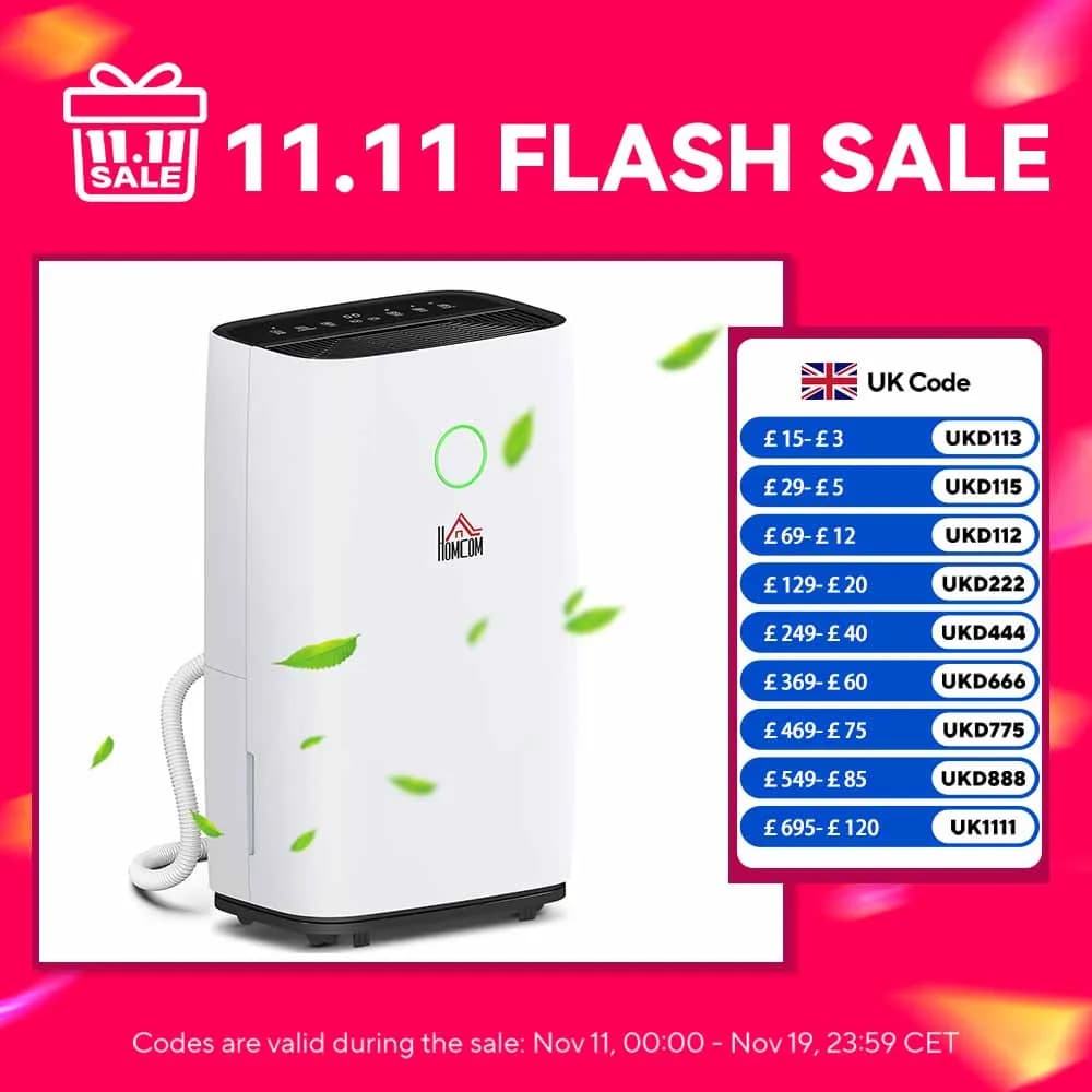 HOMCOM 20L/Day Portable Quiet Dehumidifier for Home, Electric Air De-Humidifier