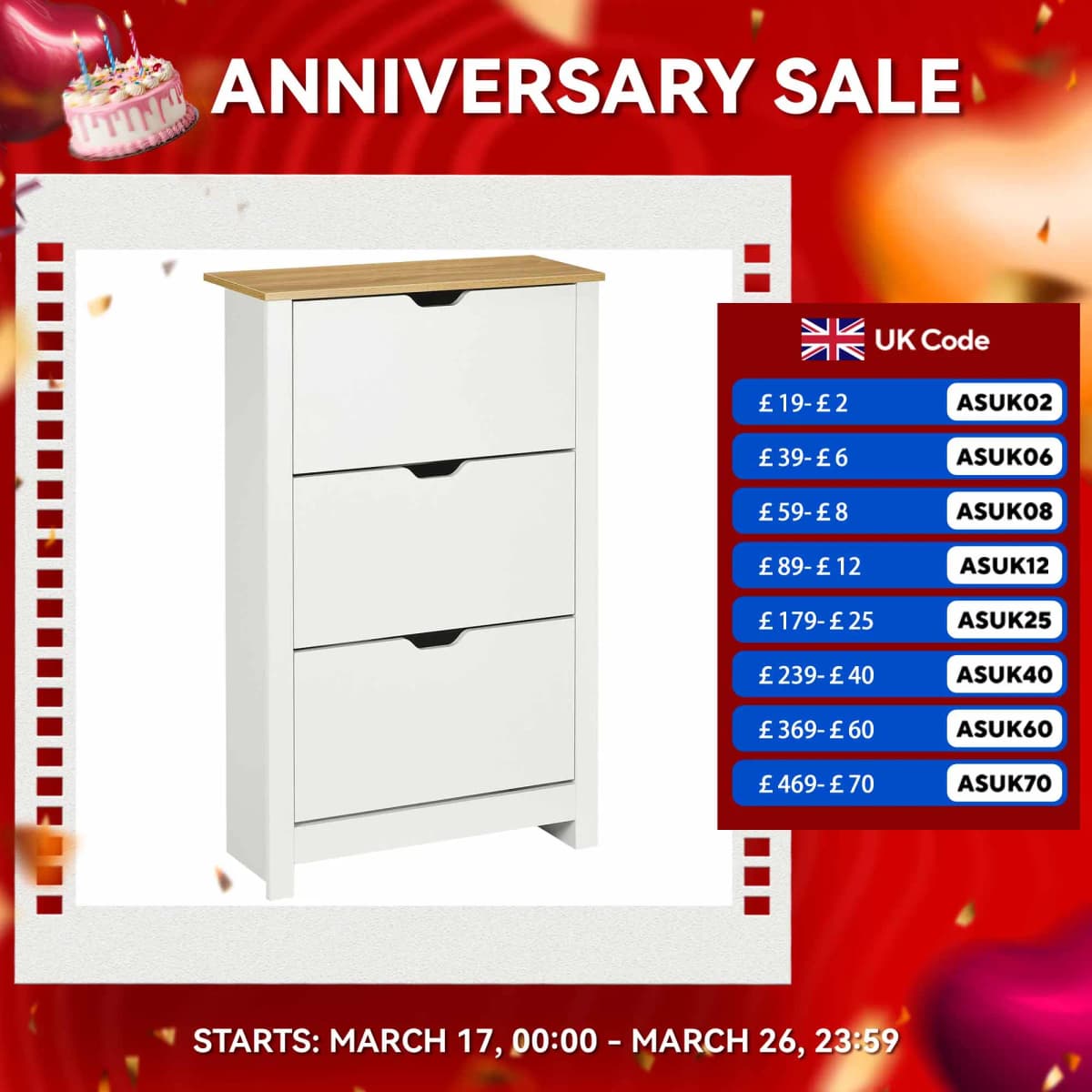 HOMCOM 18-Shoe Storage Cabinet 6 Shelves 3 Drawers Tabletop 4 Legs Modern White