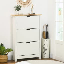 HOMCOM 18-Shoe Storage Cabinet 6 Shelves 3 Drawers Tabletop 4 Legs Modern White