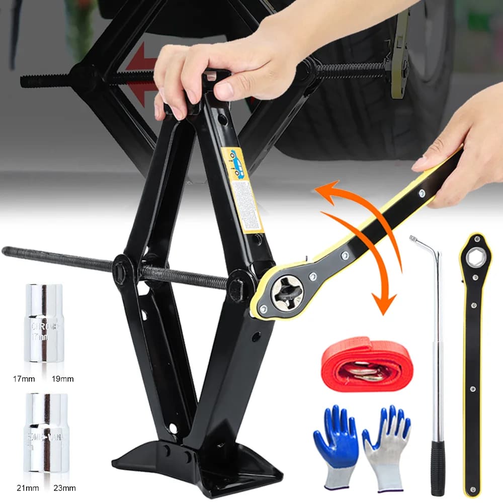 Car Scissor Jack with Hand Crank 2.5T Portable Labor-saving Car Jack Car Repair Tool Set with Wrenches Socket Tow rope