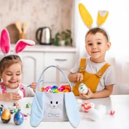 Easter Bunny Basket Reusable Bags Treat With Handles Bunny Candy Basket Party Supplies Spring Hunts Container For Candy Hunting