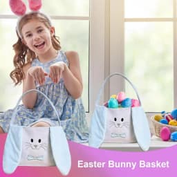 Easter Bunny Basket Reusable Bags Treat With Handles Bunny Candy Basket Party Supplies Spring Hunts Container For Candy Hunting