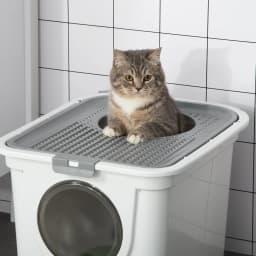 PawHut Cat Litter Tray Pet Litter Box w/ Front Entrance, Top Exit, Scoop - White