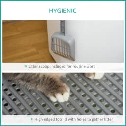 PawHut Cat Litter Tray Pet Litter Box w/ Front Entrance, Top Exit, Scoop - White