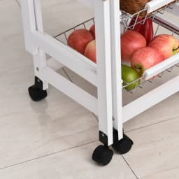 HOMCOM Drop-Leaf Kitchen Trolley w/ 3 Baskets Drawer Surface Top 6 Wheels White
