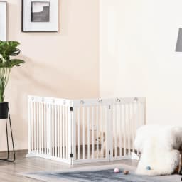 PawHut Pet Gate Foldable Fence Freestanding Dog Barrier w/ Support Feet