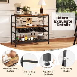 GOFLAME 104 CM Wine Rack Freestanding Wine Bar Table w/4Glass Holders-Coffee