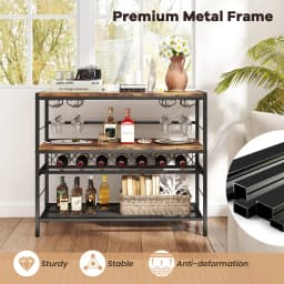 GOFLAME 104 CM Wine Rack Freestanding Wine Bar Table w/4Glass Holders-Coffee