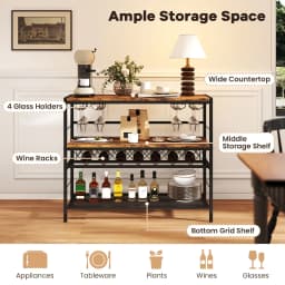 GOFLAME 104 CM Wine Rack Freestanding Wine Bar Table w/4Glass Holders-Coffee