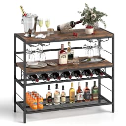 GOFLAME 104 CM Wine Rack Freestanding Wine Bar Table w/4Glass Holders-Coffee