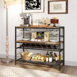 GOFLAME 104 CM Wine Rack Freestanding Wine Bar Table w/4Glass Holders-Coffee
