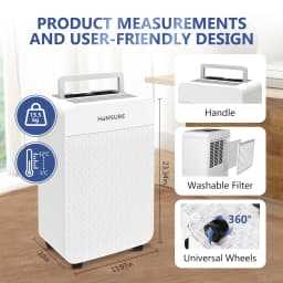 HUMSURE Electric Dehumidifier 25L/24H, Dehumidifier Basement Rooms with 5.5 Litre Water Tank, Timer, Automatic Defrosting