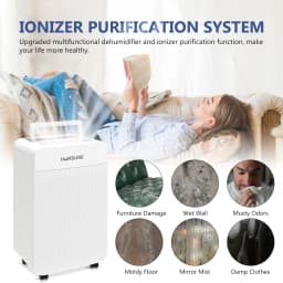 HUMSURE Electric Dehumidifier 25L/24H, Dehumidifier Basement Rooms with 5.5 Litre Water Tank, Timer, Automatic Defrosting