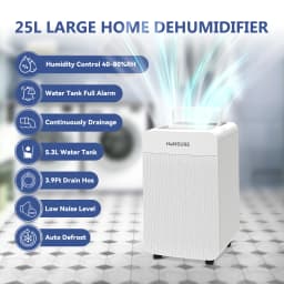 HUMSURE Electric Dehumidifier 25L/24H, Dehumidifier Basement Rooms with 5.5 Litre Water Tank, Timer, Automatic Defrosting