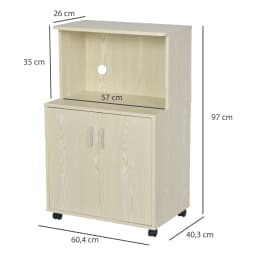 HOMCOM Kitchen Storage Unit Microwave Cart Trolley w/ Cabinet Wheels Shelf Oak