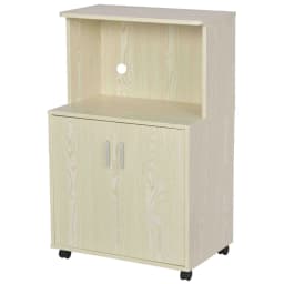 HOMCOM Kitchen Storage Unit Microwave Cart Trolley w/ Cabinet Wheels Shelf Oak